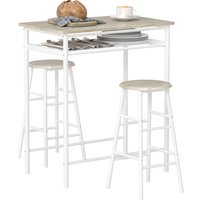 HOMCOM Bar Table and Stools w/ Metal Frame Footrest, Storage Shelf, Bar Table Set for Kitchen, Dining Room, Cafe, White & Oak Aosom UK