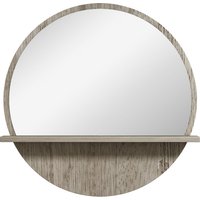 kleankin 45cm Round Home Mirror, with Shelf - Grey Wood-Effect Aosom UK
