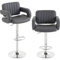 HOMCOM Bar Stools Adjustable Swivel Kitchen Chairs with Backrest Armrest Set of 2 PU Leather Grey