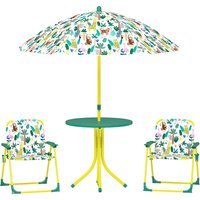 AIYAPLAY Kindersitzgruppe mit Sonnenschirm Höhenverstellbar Kindersitzgarnitur Kindertisch mit 2 Klappstühlen Sitzgarnitur Kinder Sitzgruppe Outdoor Gartenmöbel für Garten Strand, Grün Aosom