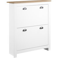 HOMCOM Compact 2 Drawer Shoe Storage Cabinet, Modern Hallway Organiser, Wooden, with Flip Doors & Adjustable Shelf, Holds 12 Pairs, White Aosom UK