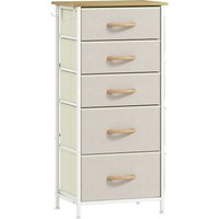 HOMCOM Kommode Schrank mit 5 Schubladen aus Vliesstoff Aufbewahrungsschrank Schubladenschrank mit Haken, Seitentasche, Stahlrahmen, Modern Sideboard für Schlafzimmer, Wohnzimmer Beige Aosom