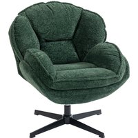 HOMCOM Modern Wingback Accent Chair, Velvet Armchair with Four-Star Base, S-Springs, 360° Swivel, Dark Green
