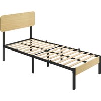 HOMCOM Bettgestell 90 x 200 cm mit Kopf- und Fußteil, Plattformbett, Matratzenbasis mit Stauraum unter dem Bett, 14 Latten, natürliche Holzoptik Aosom