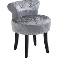 HOMCOM Dressing Table Stool, Ice Velvet with Rubber Wood Legs, Makeup Seat for Living Room, Bedroom, Grey Aosom UK