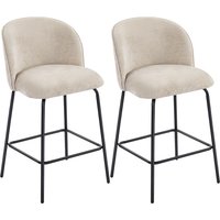 HOMCOM Set 2 Sgabelli da Bar con Schienale e Poggiapiedi, Rivestimento in Tessuto e Gambe in Acciaio, Beige Aosom Italy