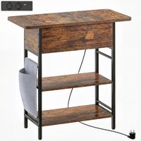 HOMCOM Beistelltisch Nachttisch mit Steckdosenleiste, 2 Ebenen, Couchtisch mit USB-Anschlüssen, Stauraum Wohnzimmertisch Sofatisch für Wohnzimmer Schlafzimmer 60 x 29,8 x 58,5 cm Rustikal Braun Aosom