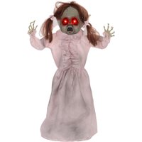 HOMCOM 76cm Halloween Dekoration Geisterpuppe mit LED-Lichter, Soundfunktion, Haustür Deko mit verstellbare Arme, Garten Dekofigur in Lebensgröße für Party Aosom