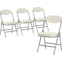 HOMCOM Set of Four Folding Corduroy Seat Chairs - Off-White