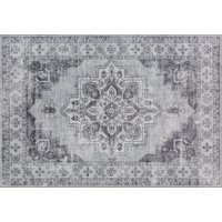 HOMCOM Teppich Maschinenwaschbar Anti-Rutsch Wohnzimmerteppich mit Flanell-Optik, Vintage Kurzflor Flächenteppich für Wohnzimmer Küche Terrasse Balkon, 230 x 160cm, Grau Aosom