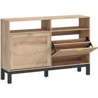 HOMCOM Shoe Cabinet with 2 Flip Drawers, Narrow Shoe Storage Top for Entryway Hallway, Walnut Brown