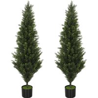 HOMCOM Set of 2 Decorative Artificial Plants Cypress in Weighted Pot, Fake Plant with 1092 Leaves, 120 cm