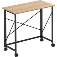 HOMCOM Schreibtisch Klappbar Kleiner 80 cm Klappschreibtisch mit Rollen Platzsparend Computertisch für Home Office, Eiche Aosom