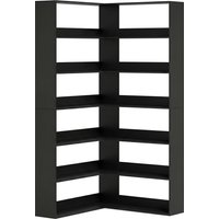 HOMCOM 7 Tiers Bookshelf, L-Shaped Corner Bookcase with Anti-Slip Rear Guard, Black Wood Effect