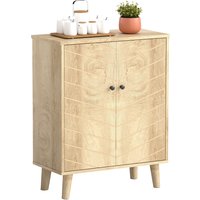 HOMCOM Vintage Storage Cabinet with Double Chevron Doors and Pine Wood Legs, Side Cabinet, Natural Wood Effect