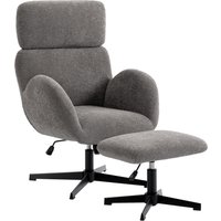 HOMCOM Sessel mit Hocker Drehbarer Loungesessel mit Samtoptik mit Struktur, Verstellbarer Kopfstütze Höhenverstellbarer Polstersessel mit Wippfunktion, Relaxsessel für Wohnzimmer, Grau Aosom