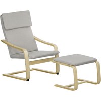 HOMCOM 2er-Set Loungesessel mit Hocker und Armlehne, Kopfstütze, Leinenbezug, Fußpolster aus Polyester, Eukalyptus, hellgrau 66,5 x 80 x 99 cm Aosom.de