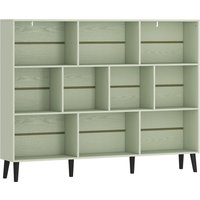 HOMCOM 10-Cube Bookcase, 3-Tier Book Shelf with Solid Wood Legs, 140 cm Modern Bookshelf with Anti-Tip Kit, Light Green