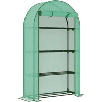 Outsunny 4 Tier Mini Greenhouse with Reinforced PE Cover, Portable Small Greenhouse with Roll-Up Door, 105 x 45 x 160cm, Green