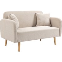HOMCOM Sofá 2 lugares, design moderno, com 2 almofadas, pés de madeira, 130 x 70 x 80 cm, creme Aosom Portugal