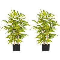 HOMCOM 2 PCs Artificial Plants Bamboo Tree in Pot Desk Fake Plants for Home Indoor Outdoor Decor, 15x15x60cm, Green Aosom UK