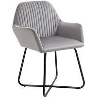 Modern ArmChair HOMCOM Upholstered Accent Chair with Metal Base for Living Room Grey Aosom UK