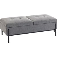 HOMCOM Sitztruhe, Bettbank aus Leinen mit 2 Fächern, aufklappbaren Deckeln und extra dicker Polsterung, Knopfheftung, Sitzbank für Schlafzimmer, Wohnzimmer, Flur, 117 x 50 x 44 cm, Grau Aosom