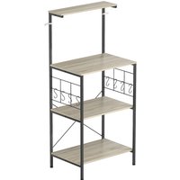 HOMCOM Estante de cozinha, suporte para micro-ondas, com painel gradeado, 8 ganchos, 60 x 42 x 134,5 cm, carvalho Aosom Portugal