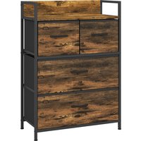 HOMCOM Kommode 4 faltbare Stoffschubladen Regal Griff Aufbewahrungsschrank Industrial Design Stahlrahmen Rustikal-Braun Aosom