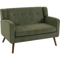 2 Seater Sofa 118 cm Corduroy Small Loveseat Spring Cushion Wood Legs Small Space Living Room Dark Green