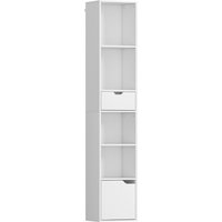 HOMCOM Estante com 6 níveis, ajustável em 3 posições, com gaveta, porta de armário, estante ajustável, estante expositora, Branco Aosom Portugal