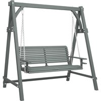 Outsunny 2 Seater Garden Swing Seat Larch Wood Swing Chair Hammock Bench Lounger - Grey