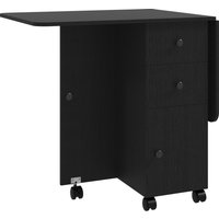 HOMCOM Multi-Storage Six-Person Drop Leaf Dining Table - Distressed Black Aosom UK