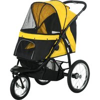PawHut Pet Stroller Jogger for Medium, Small Dogs, Foldable Cat Pram Dog Pushchair w/ Adjustable Canopy, 3 Big Wheels - Yellow | Aosom Ireland