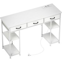 HOMCOM Schreibtisch Küchentisch mit 2 USB-Ladeanschlüssen 2 Steckdosen Computertisch mit verstellbare Regalböden 3 Stoffschubladen Arbeitstisch mit Stahlrahmen Laptoptisch Büroregal Weiß 120x40x76 cm Aosom