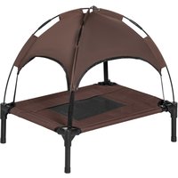 PawHut Raised Dog Bed Waterproof Elevated Pet Cot with Breathable Mesh UV Protection Canopy Coffee, for Small Dogs, 61 x 46 x 62cm | Aosom Ireland