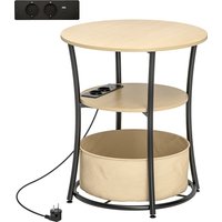 HOMCOM Beistelltisch 3-stufiger Couchtisch mit Ladestation, Stoff-Aufbewahrungstasche, Ablage, Wohnzimmertisch mit Metallrahmen, Kaffeetisch für Wohnzimmer Schlafzimmer 50x50x55,1 cm Naturholz Aosom