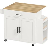 HOMCOM Ilha de cozinha, carrinho de cozinha com rodas, com tampo rebatível, gaveta, prateleira, 120 x 68 x 85 cm, Branco Aosom Portugal