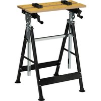 HOMCOM Portable Folding Workbench with Adjustable Height & Angle, Work Bench with 4 Adjustable Clamping Pegs, Beige