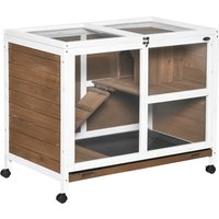 PawHut Wooden Rabbit Hutch Guinea Pigs House Bunny Small Animal Cage W/ Pull-out Tray Openable Roof Wheels 91.5 x 53.3 x 73 cm, Brown | Aosom Ireland