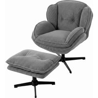 HOMCOM Relaxsessel mit Hocker Drehbarer Loungesessel mit Chenille-Optik, Stahlgestell Sessel Polstersessel mit Wippfunktion, für Wohnzimmer, Grau Aosom
