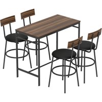 HOMCOM Bartisch mit Barhocker-Set Esstisch mit 4 Stühlen mit Fußstütze, Rückenlehne und Polsterung, Platzsparend Bartisch Set aus Stahl Industrial Küchentisch für Esszimmer, Küche, Braun Aosom