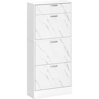 HOMCOM Marble Shoe Storage Cabinet with 3 Flip Drawers, Hallway Cabinet with Top Drawer and Adjustable Shelves, Shoe Cupboard for 18 Pairs, White