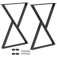 HOMCOM Conjunto de 2 Pernas de Mesa em Aço em Forma de X para Móveis Industriais com Apoios Ajustáveis e Parafusos Preto Aosom Portugal
