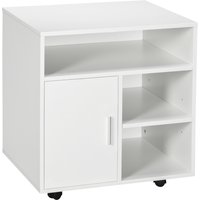 HOMCOM Mobile Printer Stand with Multiple Storage, Office Desk Side Unit on Wheels, Modern Design, 60L x 50W x 65.5H cm, White Aosom UK