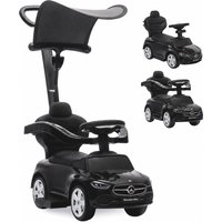 AIYAPLAY 3 in 1 Licensed Benz Ride on Push Car with Handle, Canopy, Guardrails, Horn, Music, Storage for 12-36 Months, Black