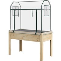 Outsunny Wooden Planter Box with Greenhouse Cover and Bed Liner, Raised Garden Bed for Vegetables, Flowers, Herbs Aosom UK