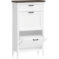 HOMCOM Shoe Cabinet with 2 Flip Drawers, Farmhouse Narrow Shoe Storage Cabinet with Adjustable Shelves, White