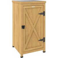 Outsunny Wooden Garden Shed, Garden Tool Storage Shed with Metal Top and Shelf, Light Brown
