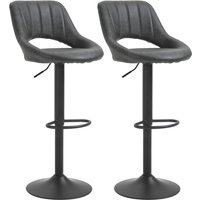 HOMCOM Barhocker-Set 2 drehbare Küchenhocker höhenverstellbar mit Fußstütze in Lederoptik und Metallrahmen 44 x 49 x 90-110 cm Grau Aosom.de